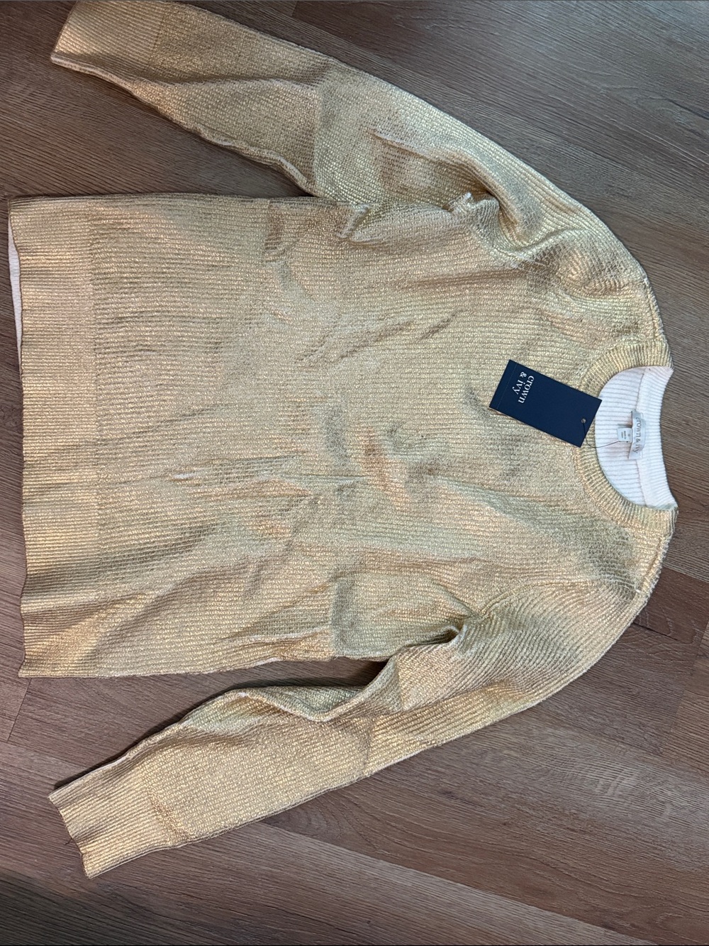Crown & Ivy Shimmery Gold Crewneck Sweater - Women
